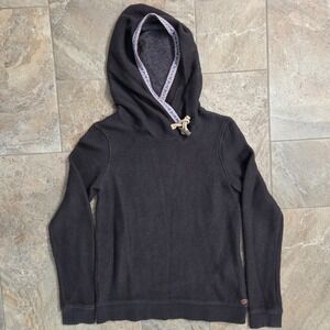 Roxy Womens Waffle Knit Pullover Hoodie Charcoal Grey Trim Size Small Boho